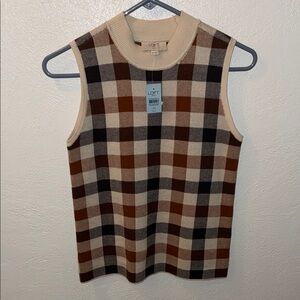 LOFT Checkered Sleeveless Tank/Sweater Vest - Brown and Cream